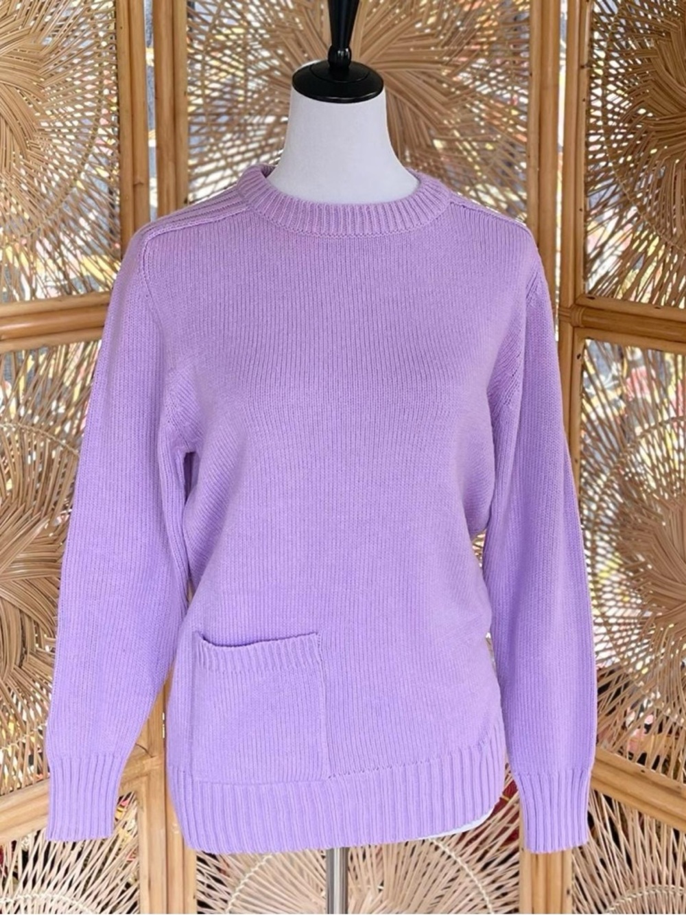 Vintage BJ Barnett Pastel Purple Lavender Knit Crewneck Sweater with Pocket - Picture 7 of 7